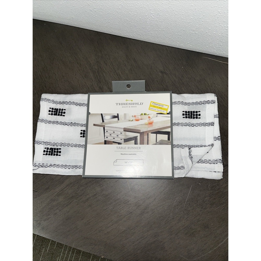 Cotton Global Table Runner - Threshold™ 72" x 14" Black/White NEW